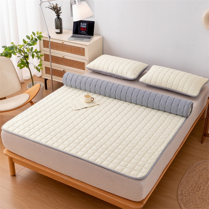 91家纺网 家纺一手货源 找家纺 拾小柒 2025新款A类原棉大豆纤维加厚床褥子床垫保护垫铺床款成人款-床护垫 米白 成人款