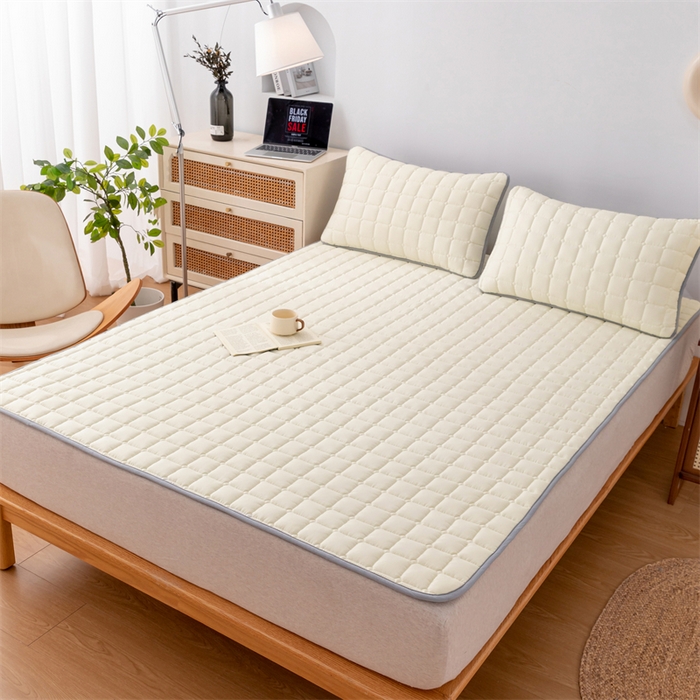 91家纺网 家纺一手货源 找家纺 拾小柒 2025新款A类原棉大豆纤维加厚床褥子床垫保护垫铺床款成人款-床护垫 米白 成人款