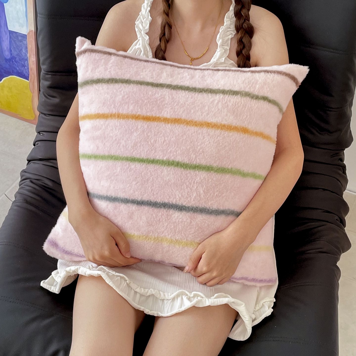 91家纺网 家纺一手货源 找家纺 十里居 2025新款双面绵羊绒多功能盖毯沙发毯户外毛毯 七彩条