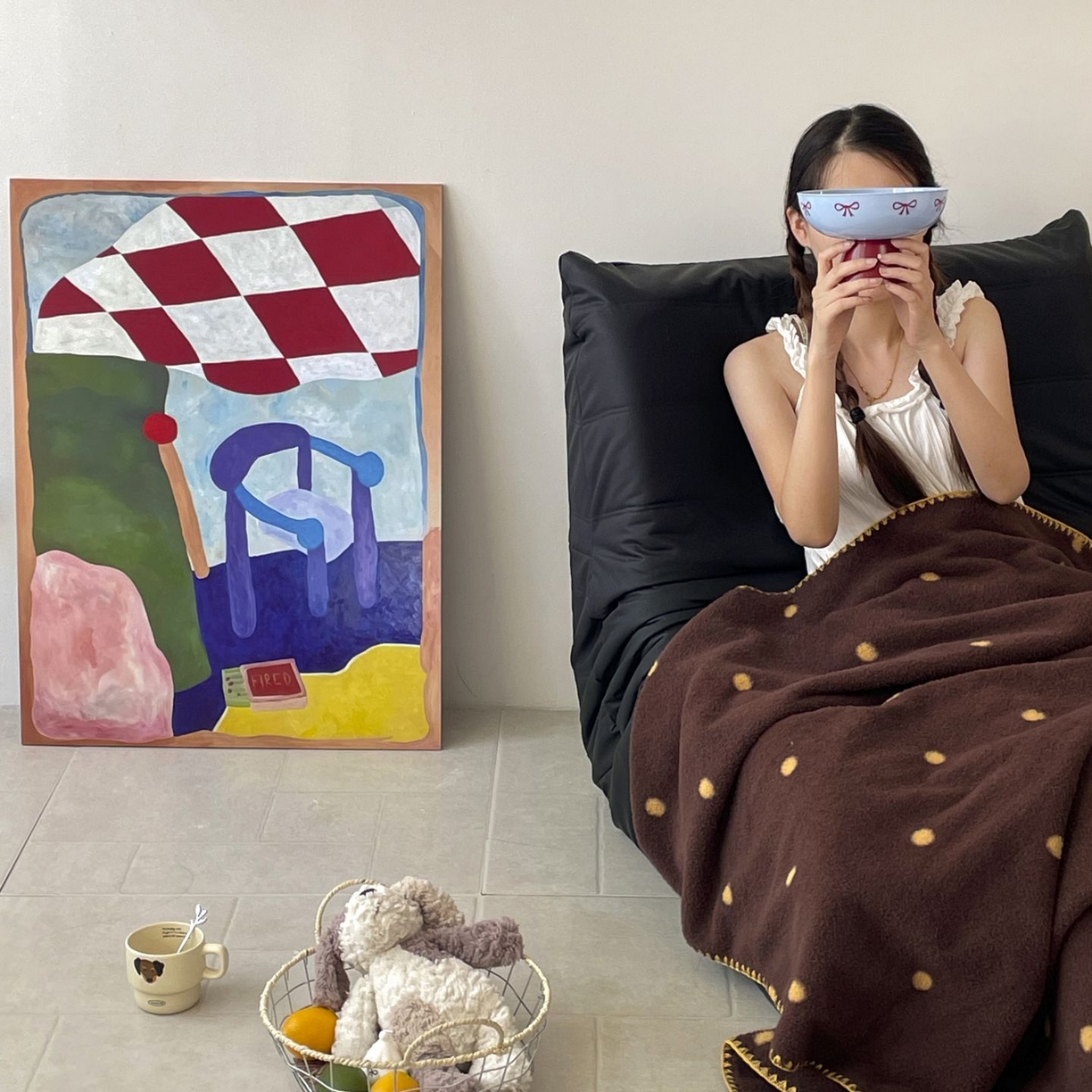 91家纺网 家纺一手货源 找家纺 十里居 2025新款双面绵羊绒多功能盖毯沙发毯户外毛毯 咖波点