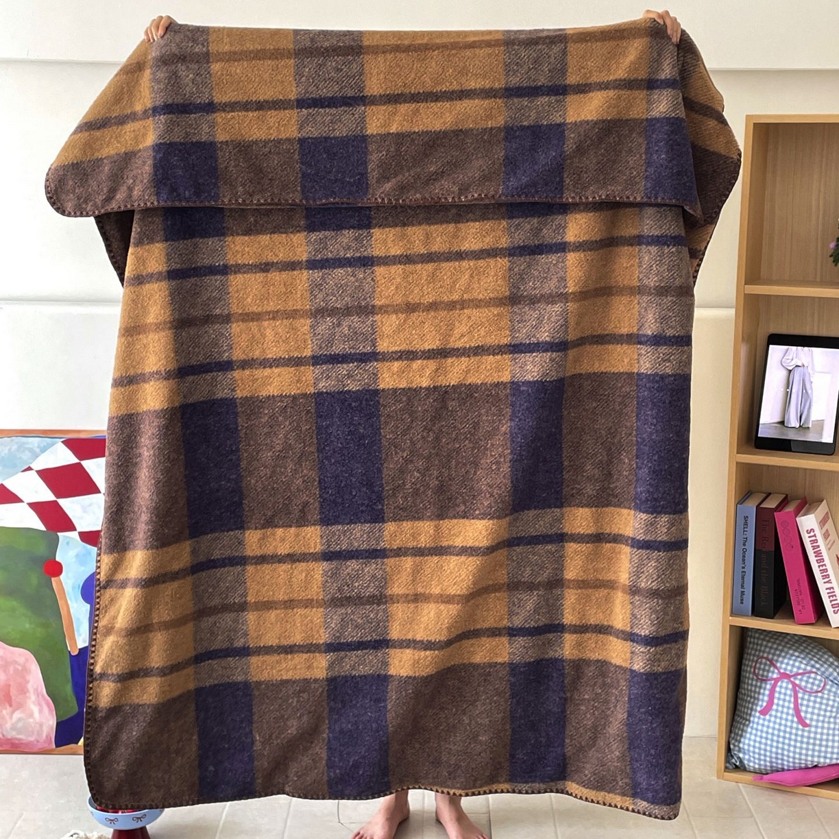 91家纺网 家纺一手货源 找家纺 十里居 2025新款双面绵羊绒多功能盖毯沙发毯户外毛毯 蓝郁