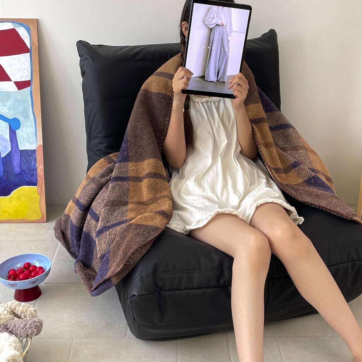 91家纺网 家纺一手货源 找家纺 十里居 2025新款双面绵羊绒多功能盖毯沙发毯户外毛毯 蓝郁