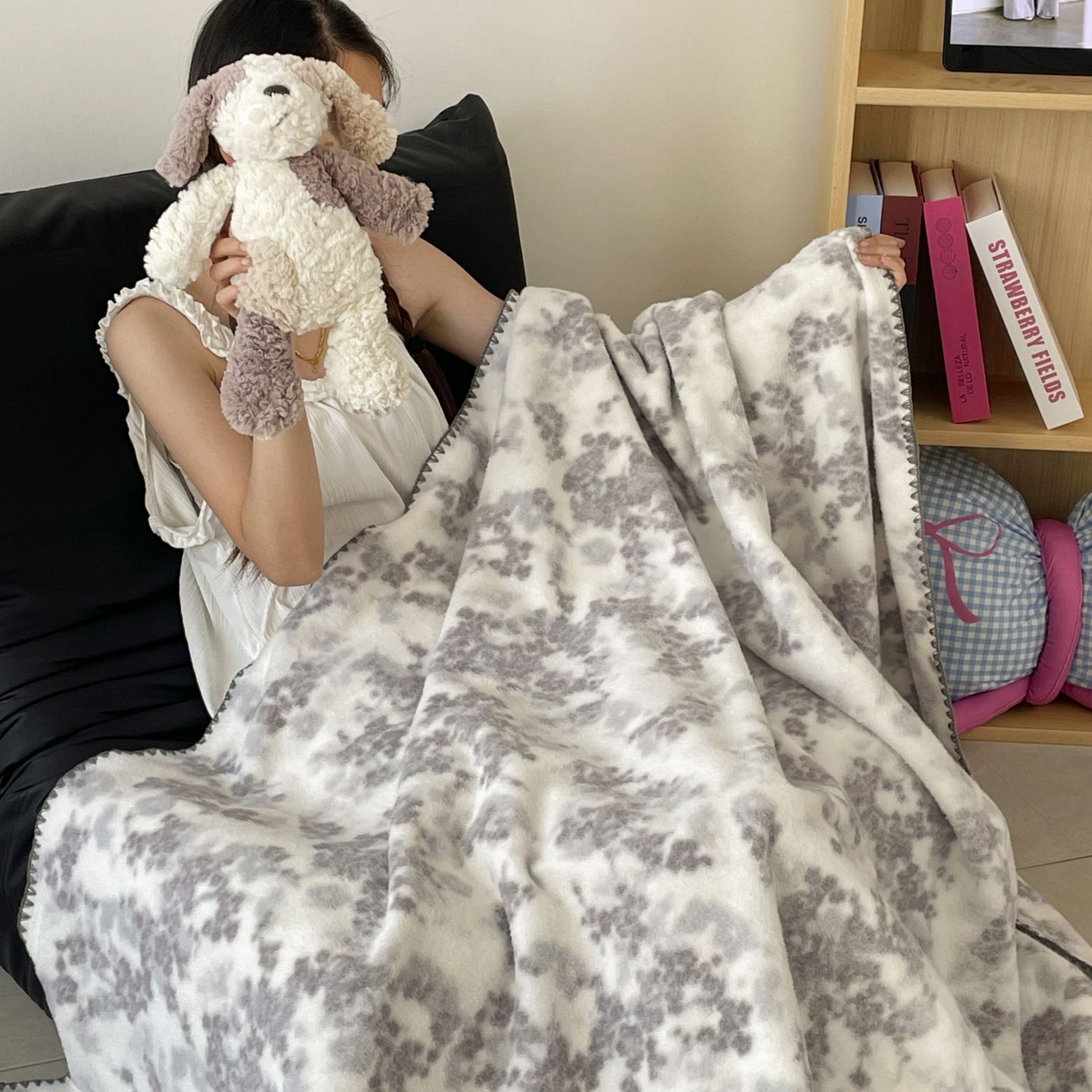 十里居 2025新款双面绵羊绒多功能盖毯沙发毯户外毛毯 梦幻花园