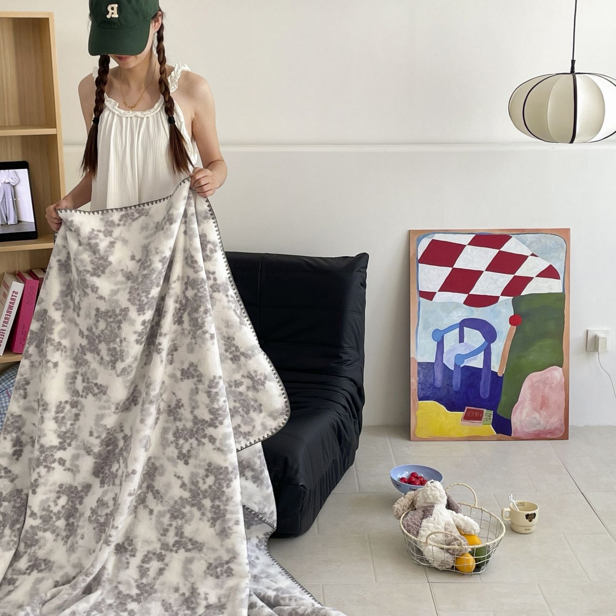 91家纺网 家纺一手货源 找家纺 十里居 2025新款双面绵羊绒多功能盖毯沙发毯户外毛毯 梦幻花园