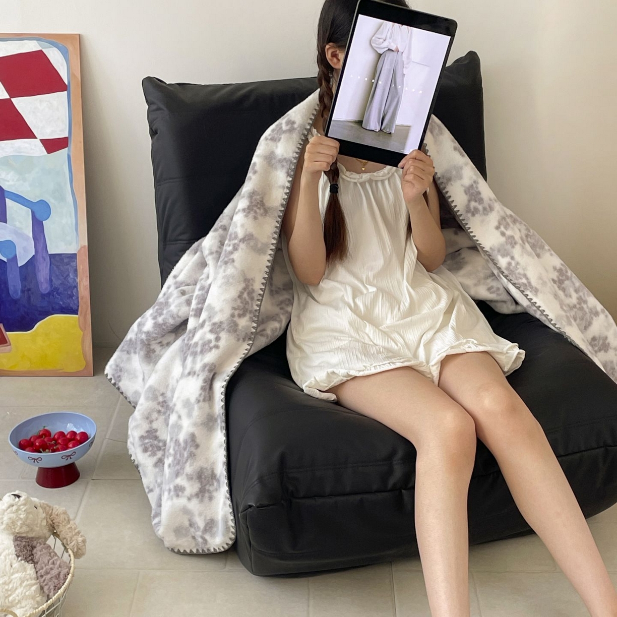 91家纺网 家纺一手货源 找家纺 十里居 2025新款双面绵羊绒多功能盖毯沙发毯户外毛毯 梦幻花园