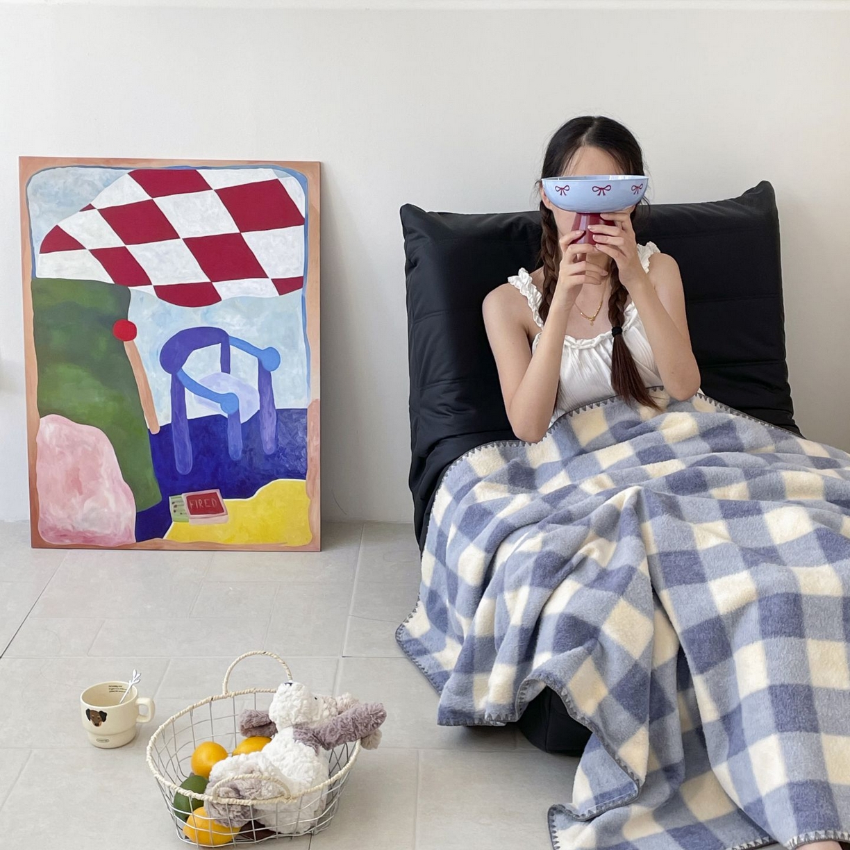 91家纺网 家纺一手货源 找家纺 十里居 2025新款双面绵羊绒多功能盖毯沙发毯户外毛毯 南山蓝