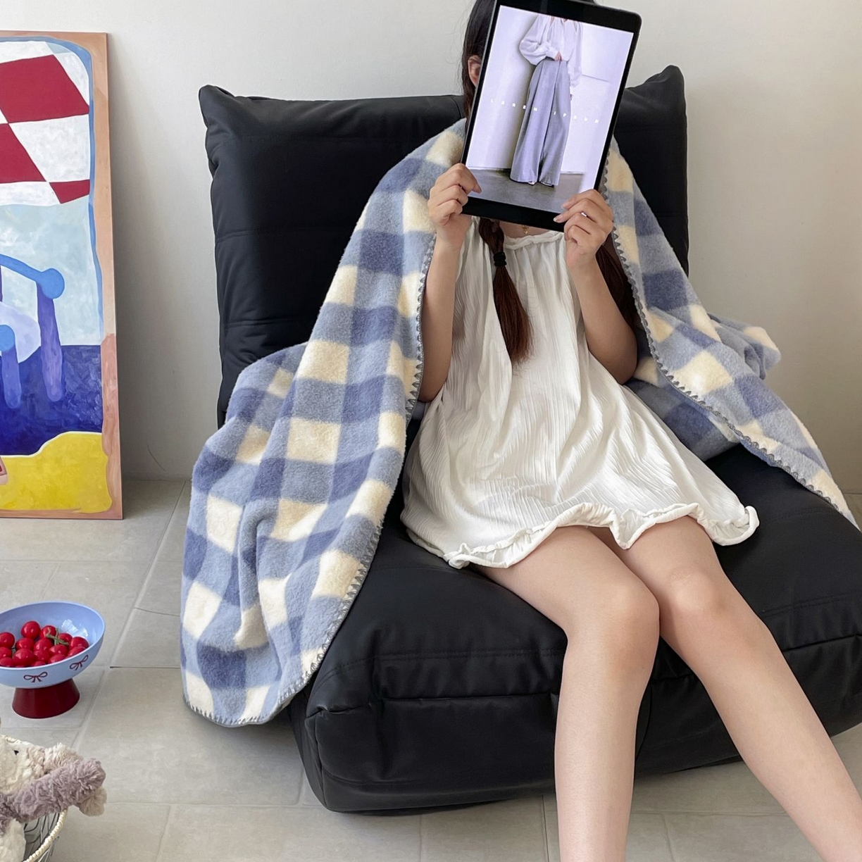 91家纺网 家纺一手货源 找家纺 十里居 2025新款双面绵羊绒多功能盖毯沙发毯户外毛毯 南山蓝