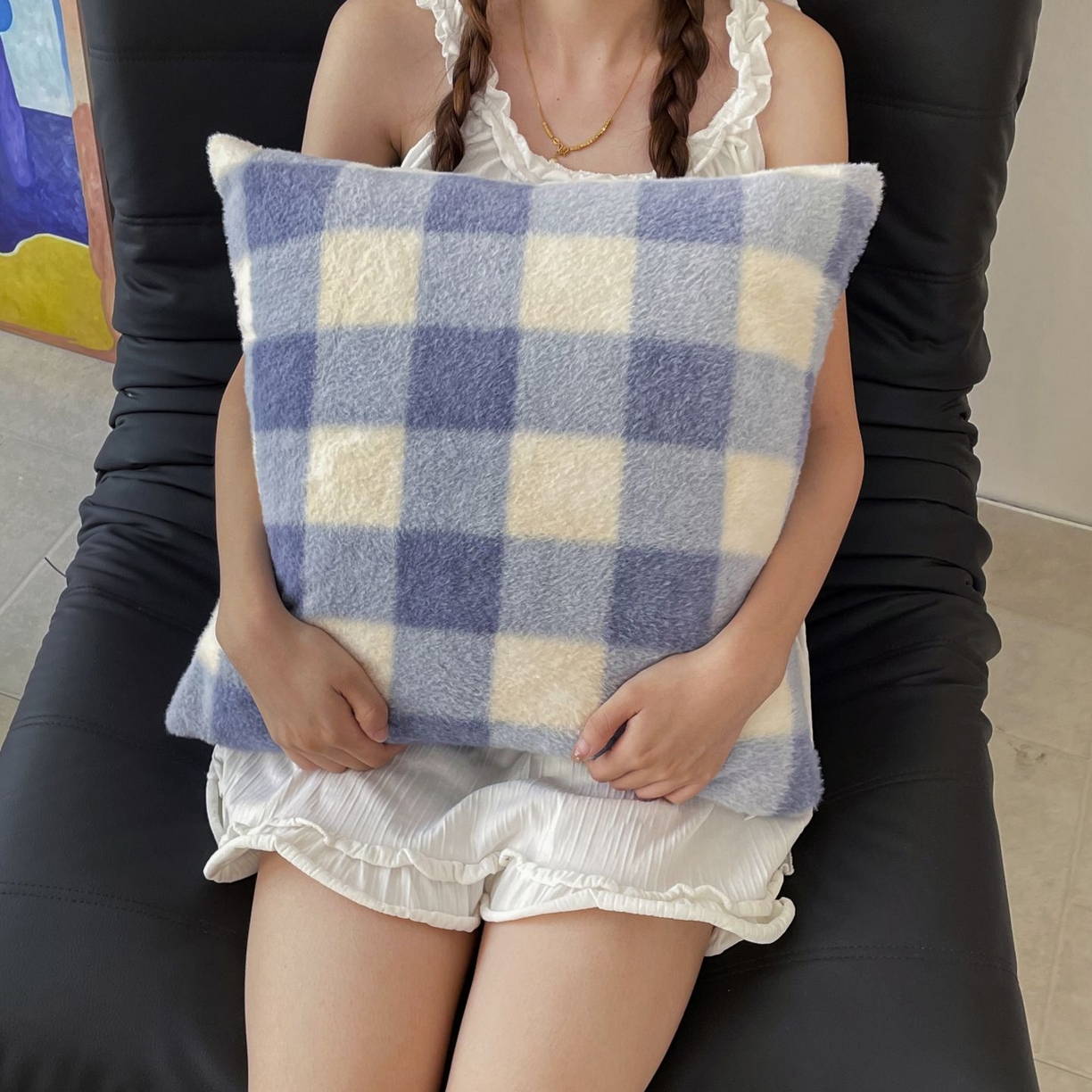 91家纺网 家纺一手货源 找家纺 十里居 2025新款双面绵羊绒多功能盖毯沙发毯户外毛毯 南山蓝