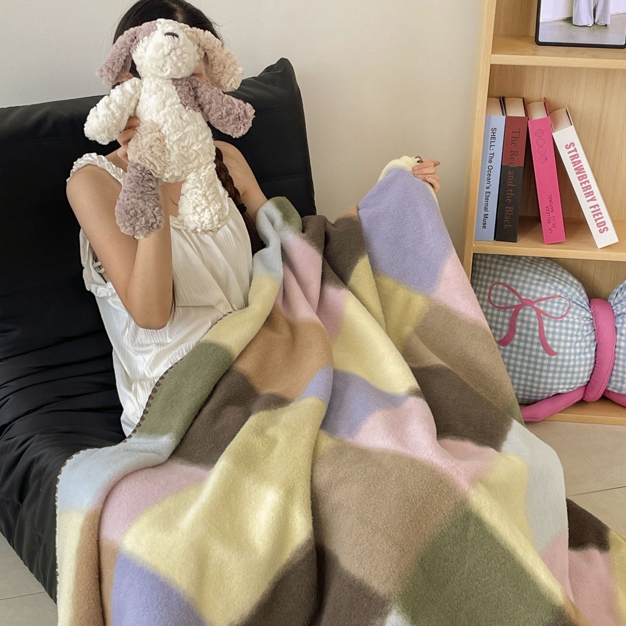 十里居 2025新款双面绵羊绒多功能盖毯沙发毯户外毛毯 糖块