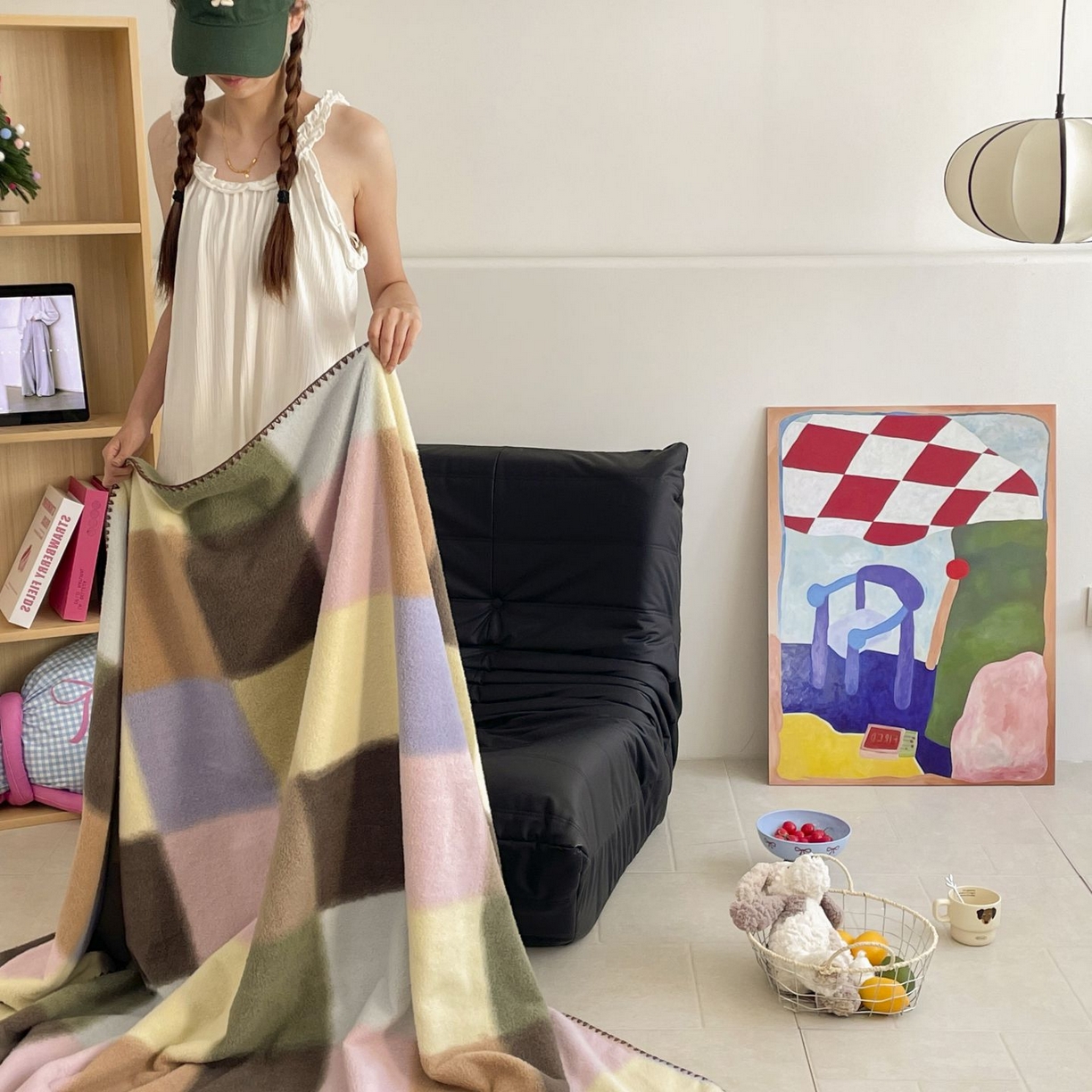 91家纺网 家纺一手货源 找家纺 十里居 2025新款双面绵羊绒多功能盖毯沙发毯户外毛毯 糖块