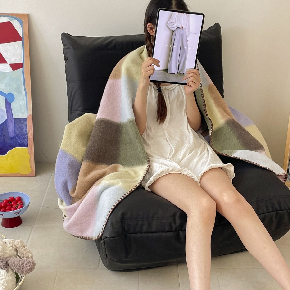 91家纺网 家纺一手货源 找家纺 十里居 2025新款双面绵羊绒多功能盖毯沙发毯户外毛毯 糖块