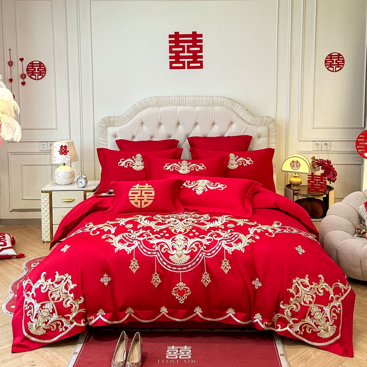 91家纺网 家纺一手货源 找家纺 （总）欧乐蒂 2025新款亲肤棉婚庆刺绣四件套