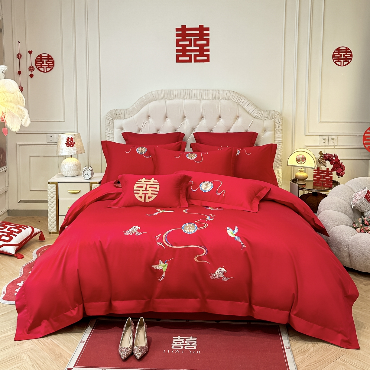 91家纺网 家纺一手货源 找家纺 （总）欧乐蒂 2025新款亲肤棉婚庆刺绣四件套