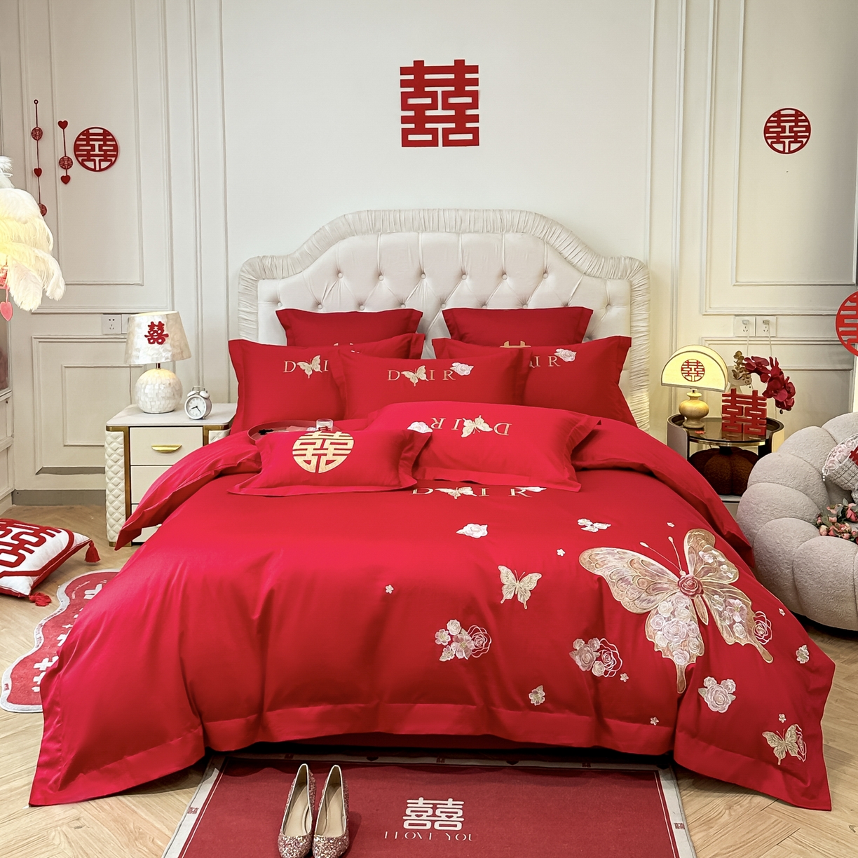 91家纺网 家纺一手货源 找家纺 （总）欧乐蒂 2025新款亲肤棉婚庆刺绣四件套