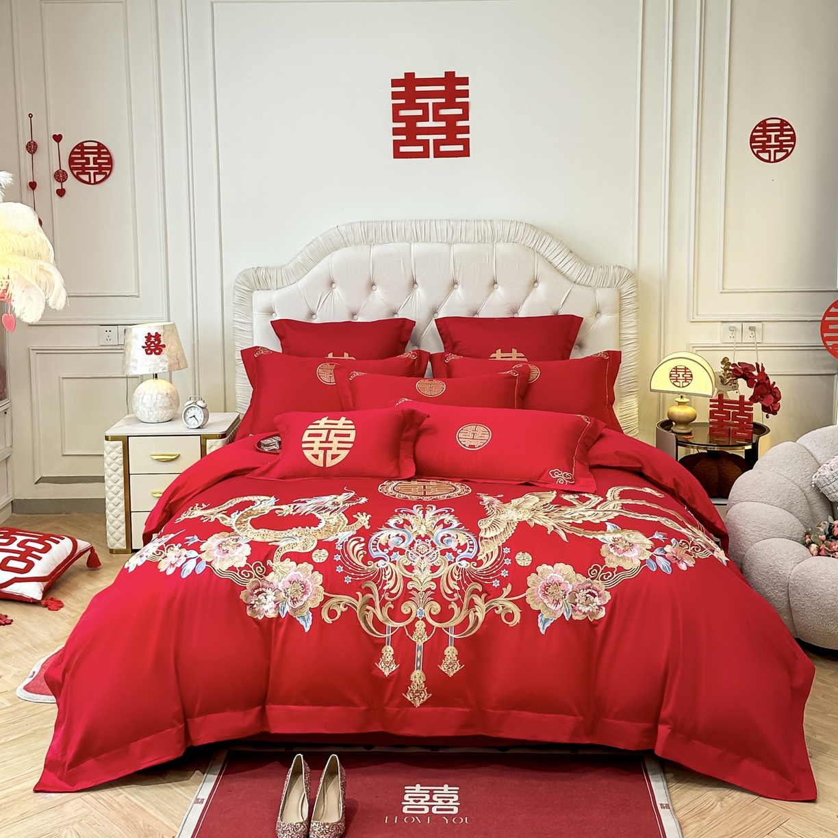 91家纺网 家纺一手货源 找家纺 （总）欧乐蒂 2025新款亲肤棉婚庆刺绣四件套