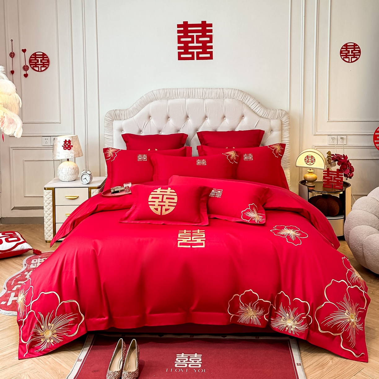 91家纺网 家纺一手货源 找家纺 （总）欧乐蒂 2025新款亲肤棉婚庆刺绣四件套