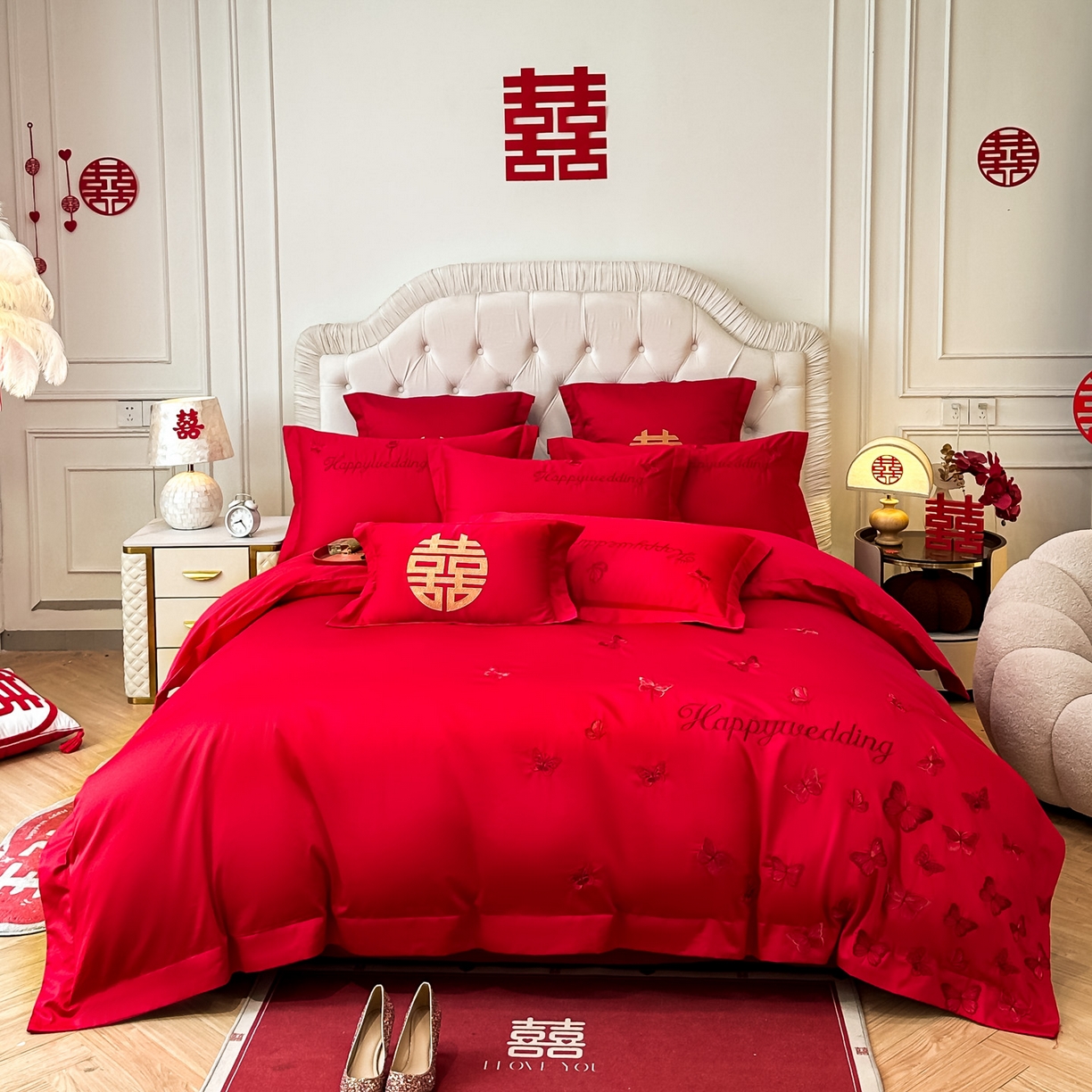 91家纺网 家纺一手货源 找家纺 （总）欧乐蒂 2025新款亲肤棉婚庆刺绣四件套