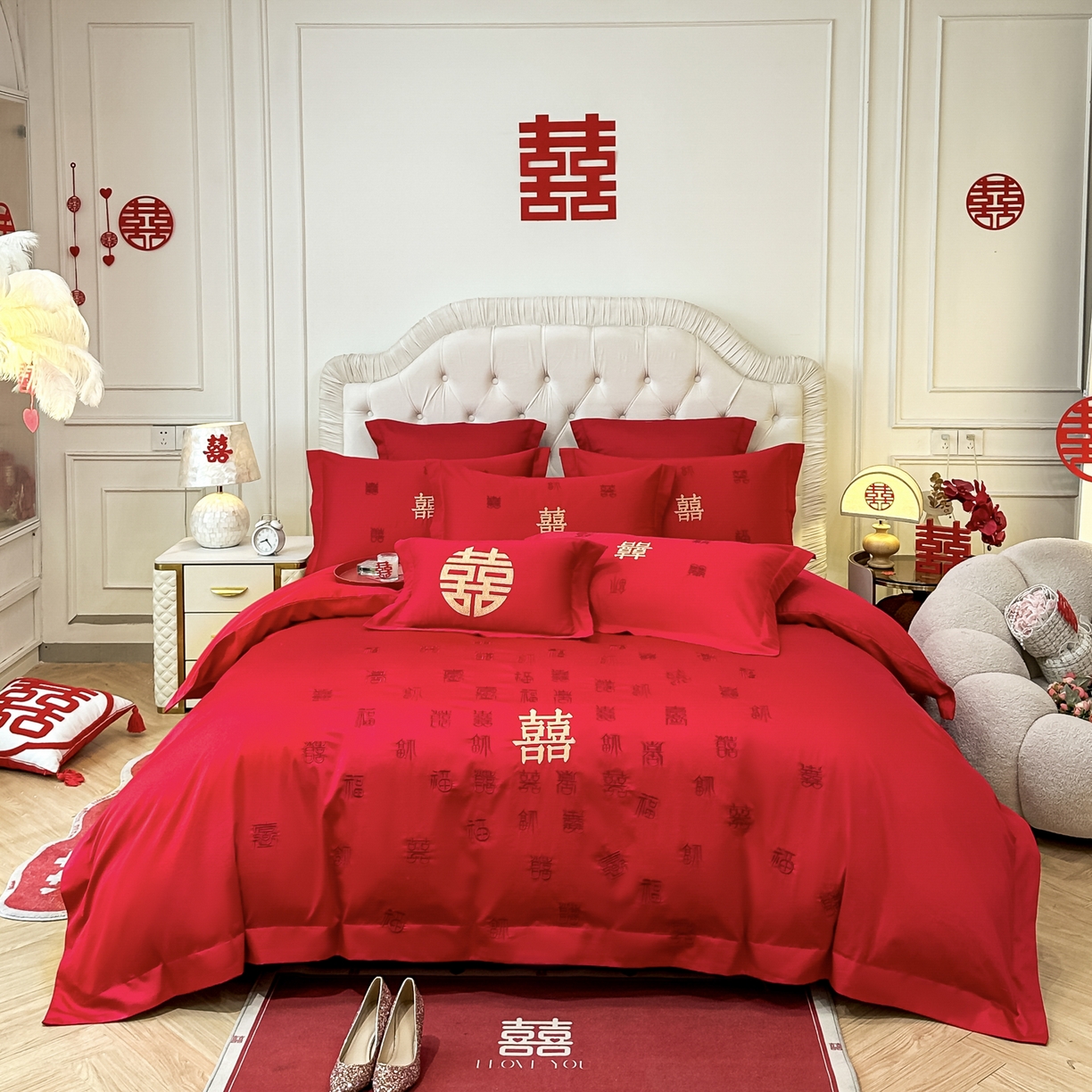 91家纺网 家纺一手货源 找家纺 （总）欧乐蒂 2025新款亲肤棉婚庆刺绣四件套