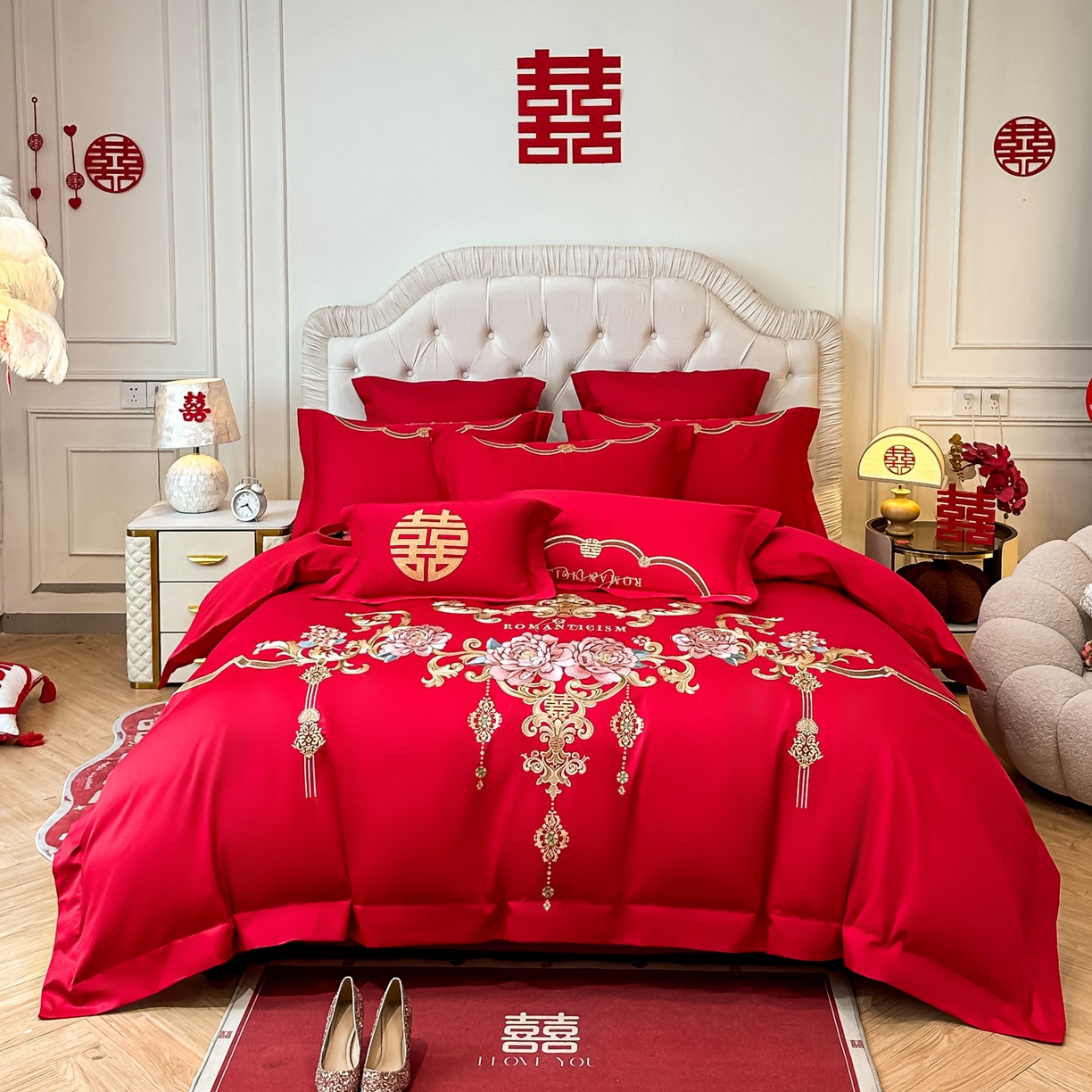 91家纺网 家纺一手货源 找家纺 （总）欧乐蒂 2025新款亲肤棉婚庆刺绣四件套