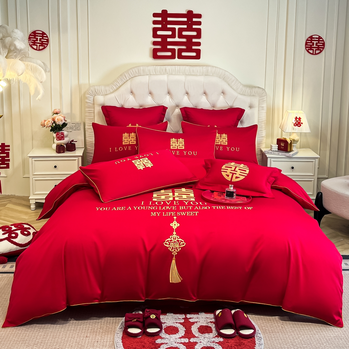 91家纺网 家纺一手货源 找家纺 （总）欧乐蒂 2025新款亲肤棉婚庆刺绣四件套