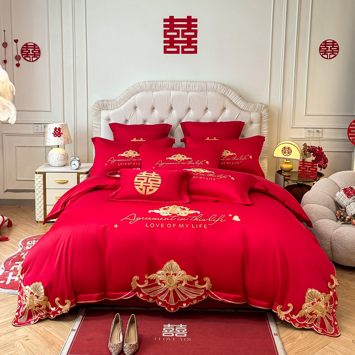 91家纺网 家纺一手货源 找家纺 （总）欧乐蒂 2025新款亲肤棉婚庆刺绣四件套