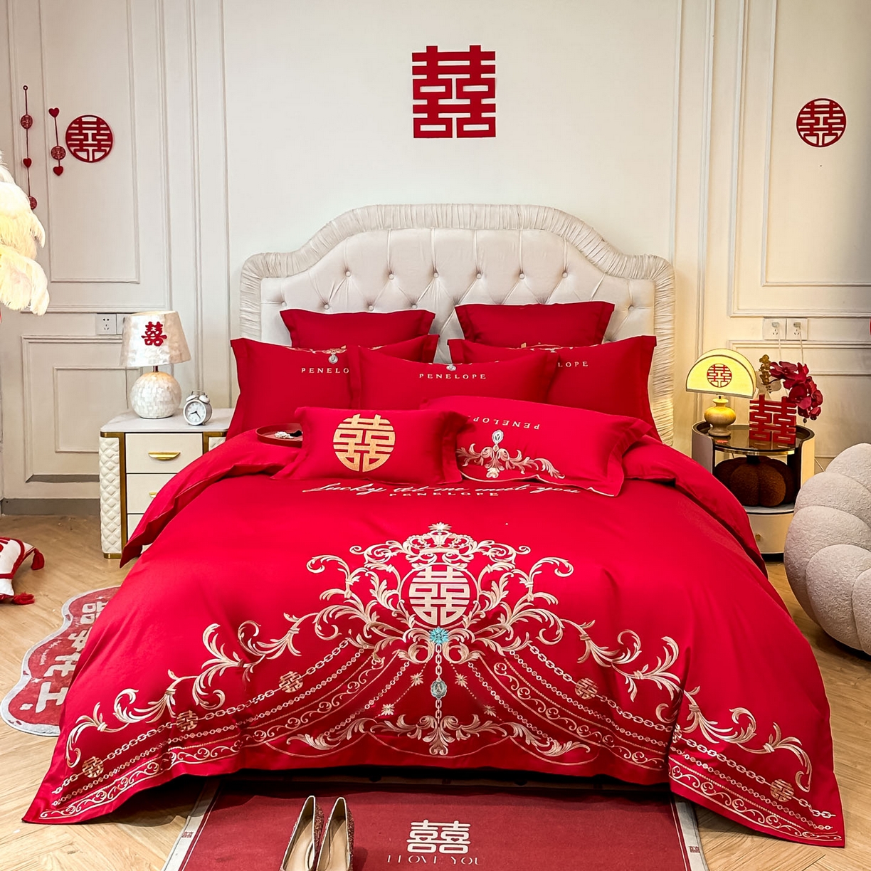 91家纺网 家纺一手货源 找家纺 （总）欧乐蒂 2025新款亲肤棉婚庆刺绣四件套