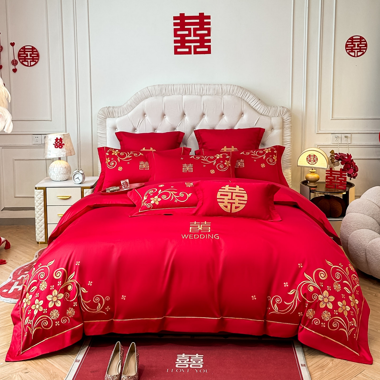 91家纺网 家纺一手货源 找家纺 （总）欧乐蒂 2025新款亲肤棉婚庆刺绣四件套