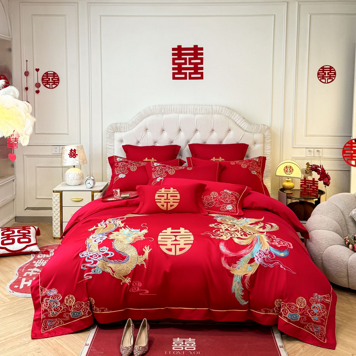 91家纺网 家纺一手货源 找家纺 （总）欧乐蒂 2025新款亲肤棉婚庆刺绣四件套