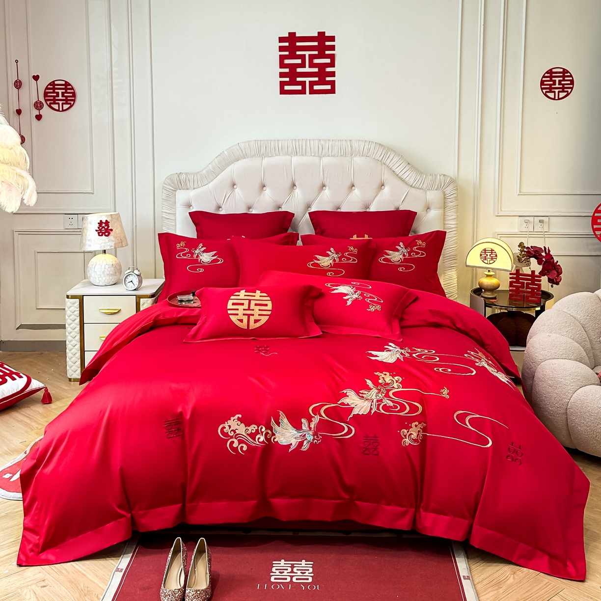 91家纺网 家纺一手货源 找家纺 （总）欧乐蒂 2025新款亲肤棉婚庆刺绣四件套