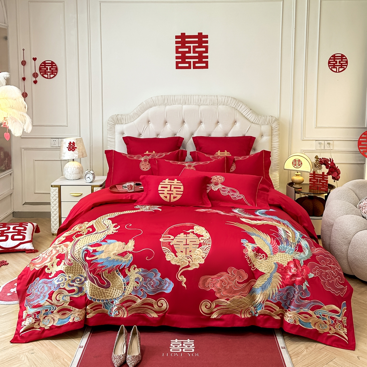 91家纺网 家纺一手货源 找家纺 （总）欧乐蒂 2025新款亲肤棉婚庆刺绣四件套