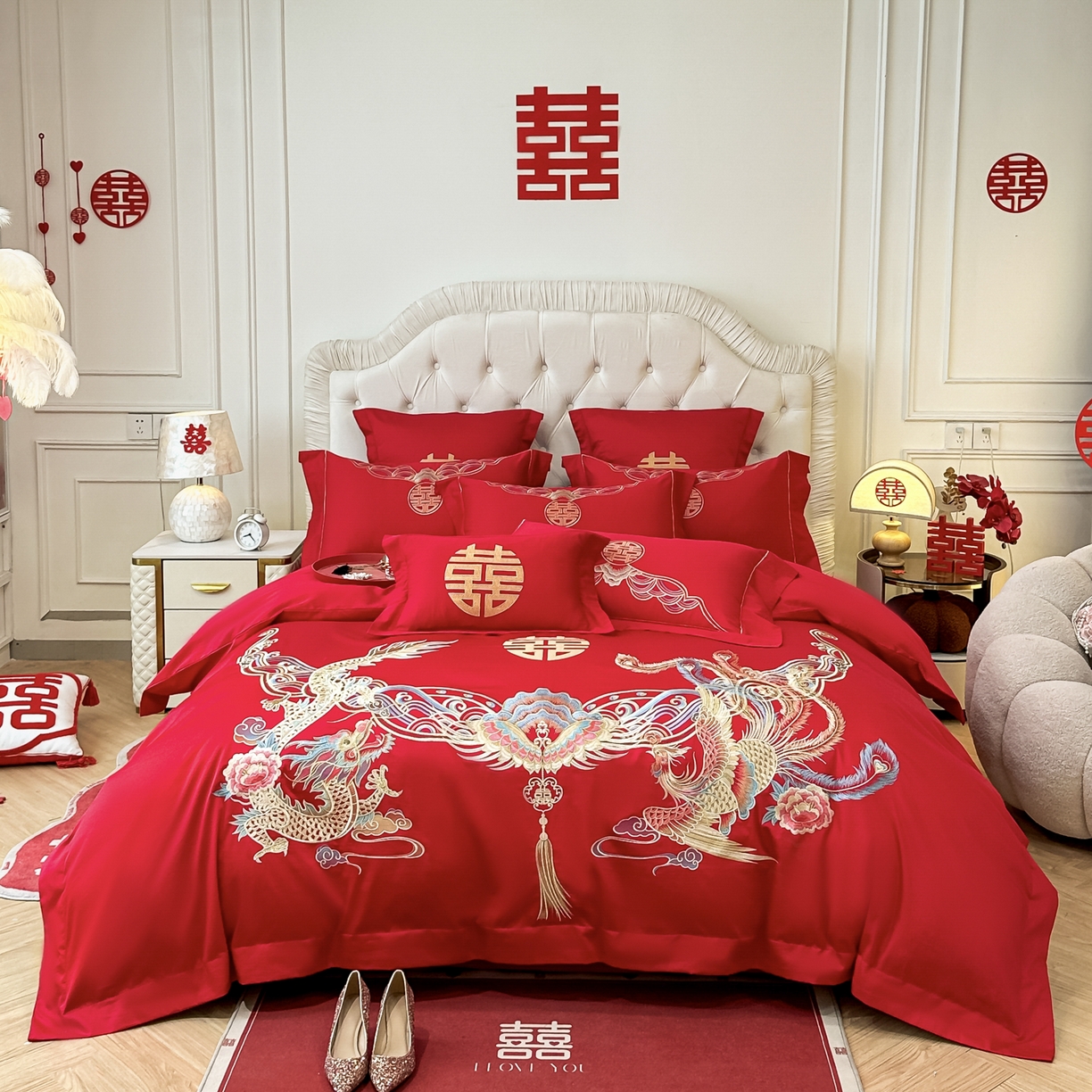 91家纺网 家纺一手货源 找家纺 （总）欧乐蒂 2025新款亲肤棉婚庆刺绣四件套