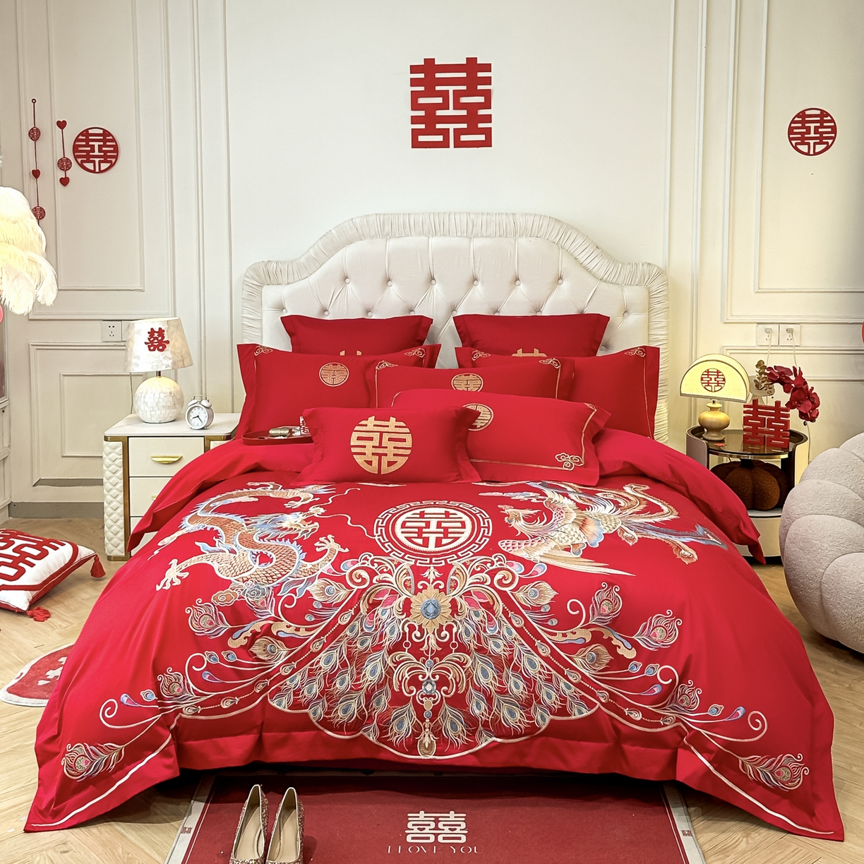 91家纺网 家纺一手货源 找家纺 （总）欧乐蒂 2025新款亲肤棉婚庆刺绣四件套