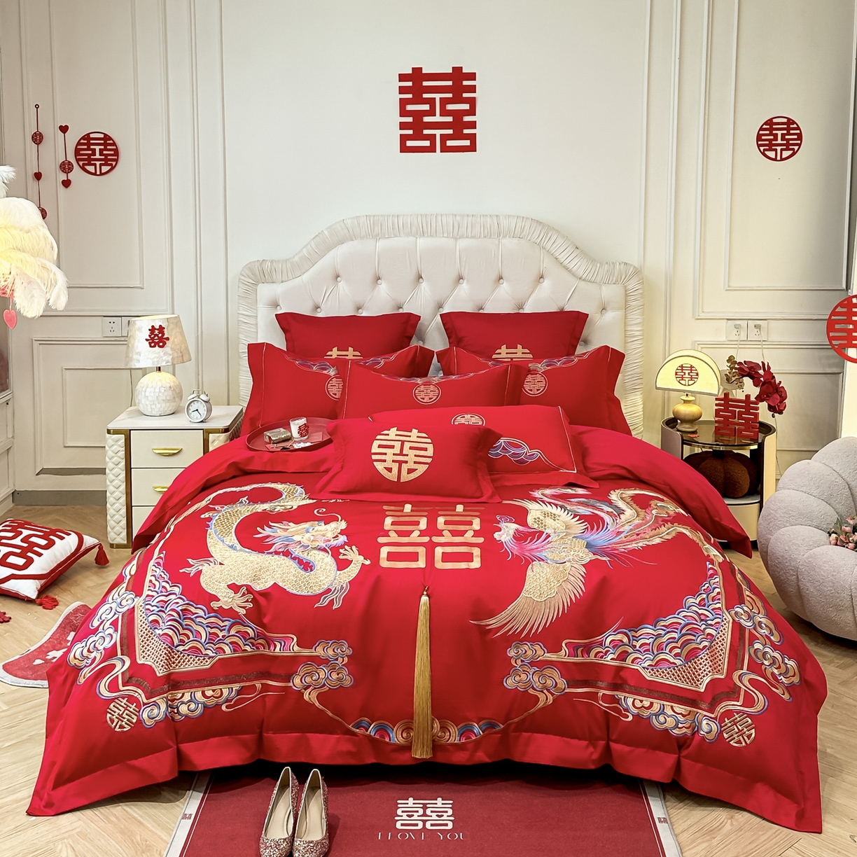 91家纺网 家纺一手货源 找家纺 （总）欧乐蒂 2025新款亲肤棉婚庆刺绣四件套