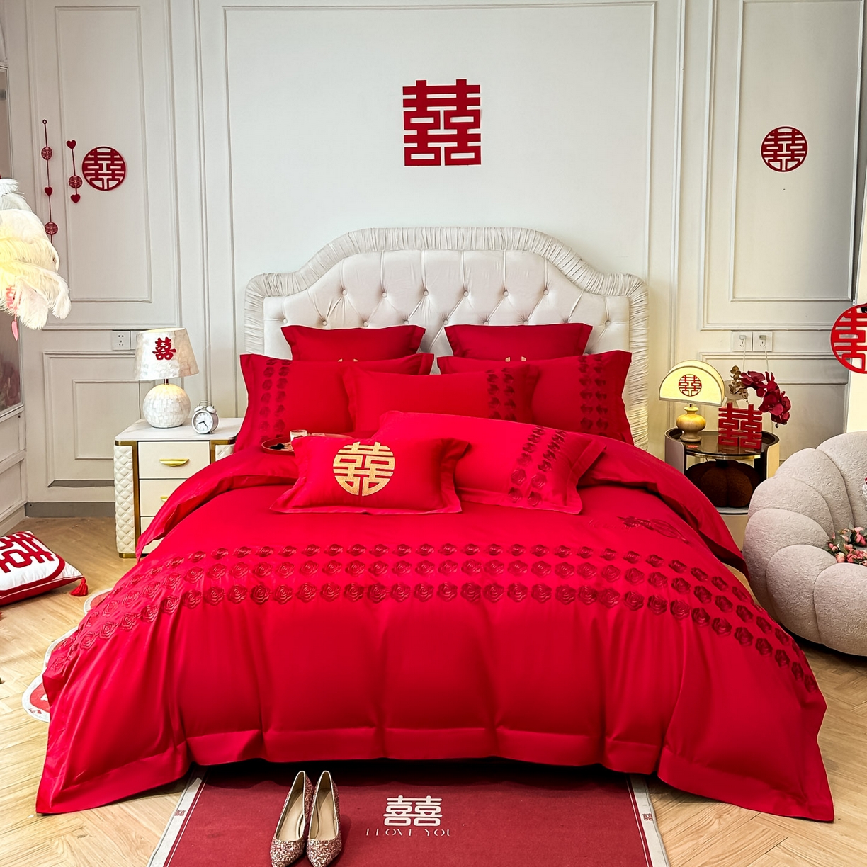 91家纺网 家纺一手货源 找家纺 （总）欧乐蒂 2025新款亲肤棉婚庆刺绣四件套