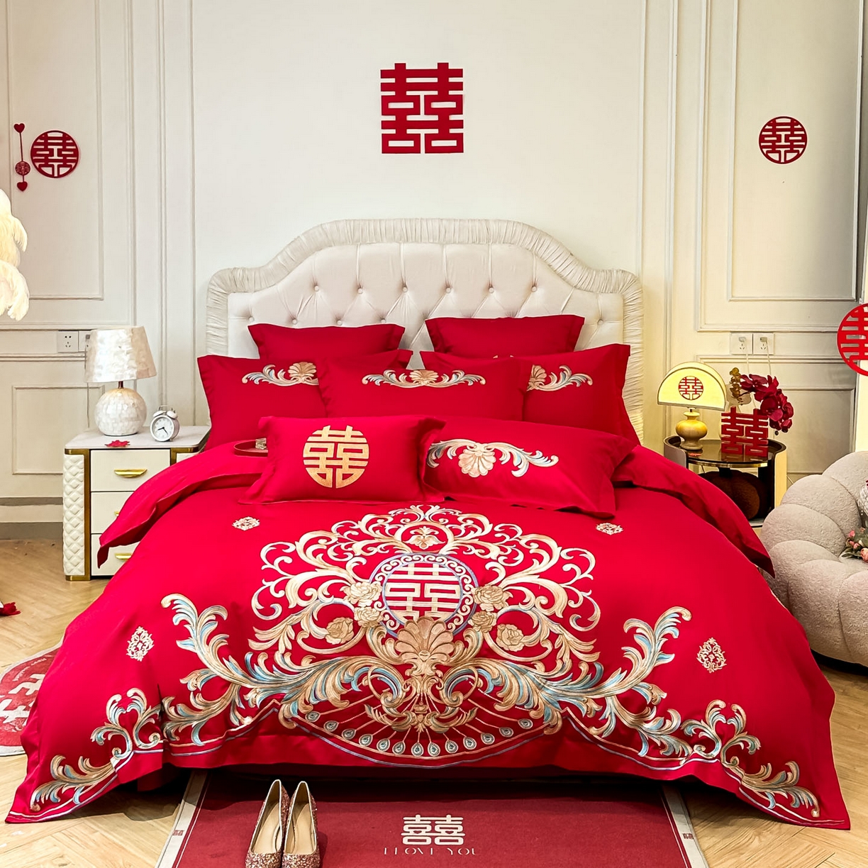 91家纺网 家纺一手货源 找家纺 （总）欧乐蒂 2025新款亲肤棉婚庆刺绣四件套