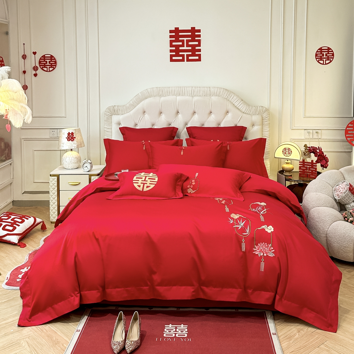 91家纺网 家纺一手货源 找家纺 （总）欧乐蒂 2025新款亲肤棉婚庆刺绣四件套