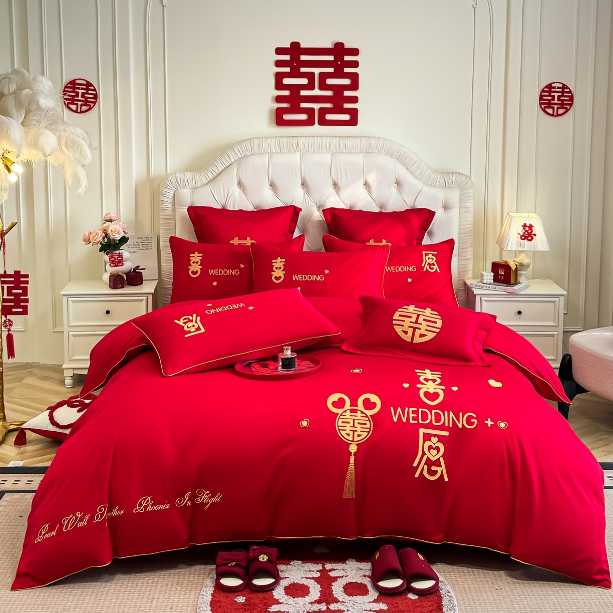 91家纺网 家纺一手货源 找家纺 （总）欧乐蒂 2025新款亲肤棉婚庆刺绣四件套