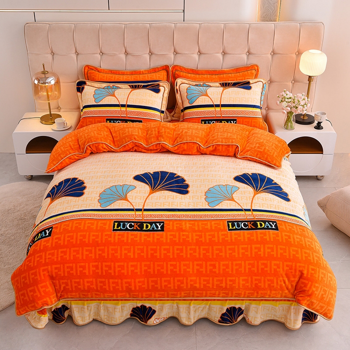 91家纺网 家纺一手货源 找家纺 （总）博兰蒂 2025新款床裙款高克重牛奶绒印花四件套