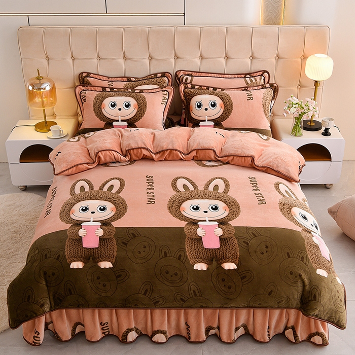 91家纺网 家纺一手货源 找家纺 （总）博兰蒂 2025新款床裙款高克重牛奶绒印花四件套