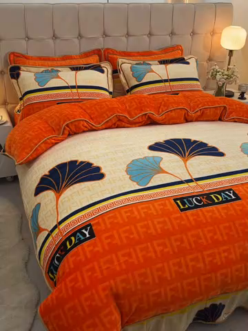 91家纺网 家纺一手货源 找家纺 博兰蒂 2025新款床裙款高克重牛奶绒印花四件套三生有幸