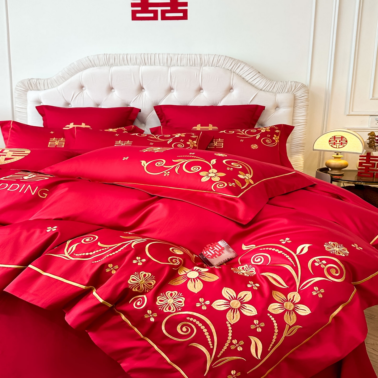 91家纺网 家纺一手货源 找家纺 欧乐蒂 2025新款亲肤棉婚庆刺绣四件套 金枝玉叶