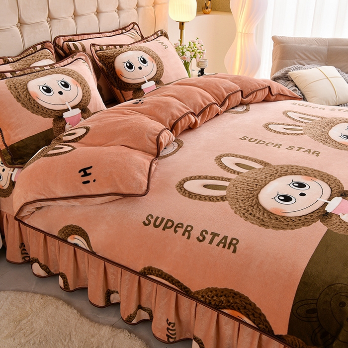 91家纺网 家纺一手货源 找家纺 （总）博兰蒂 2025新款床裙款高克重牛奶绒印花单被套