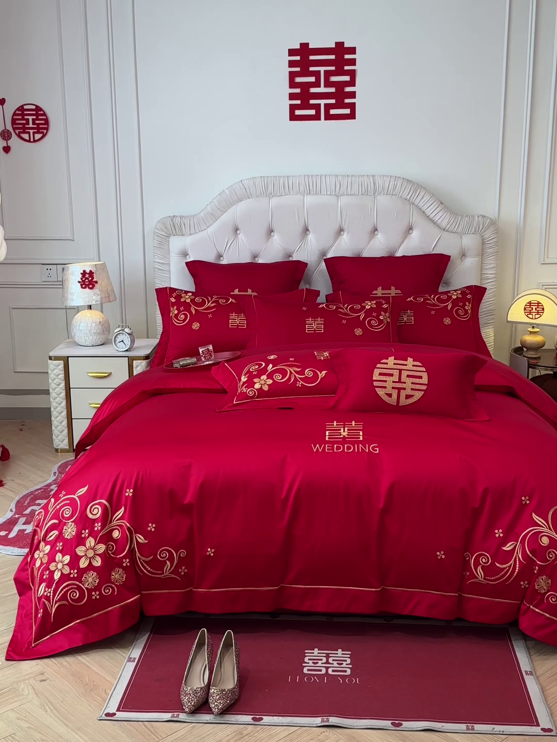 91家纺网 家纺一手货源 找家纺 欧乐蒂 2025新款亲肤棉婚庆刺绣四件套 金枝玉叶