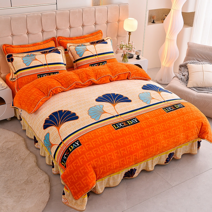 91家纺网 家纺一手货源 找家纺 博兰蒂 2025新款床裙款高克重牛奶绒印花单被套三生有幸