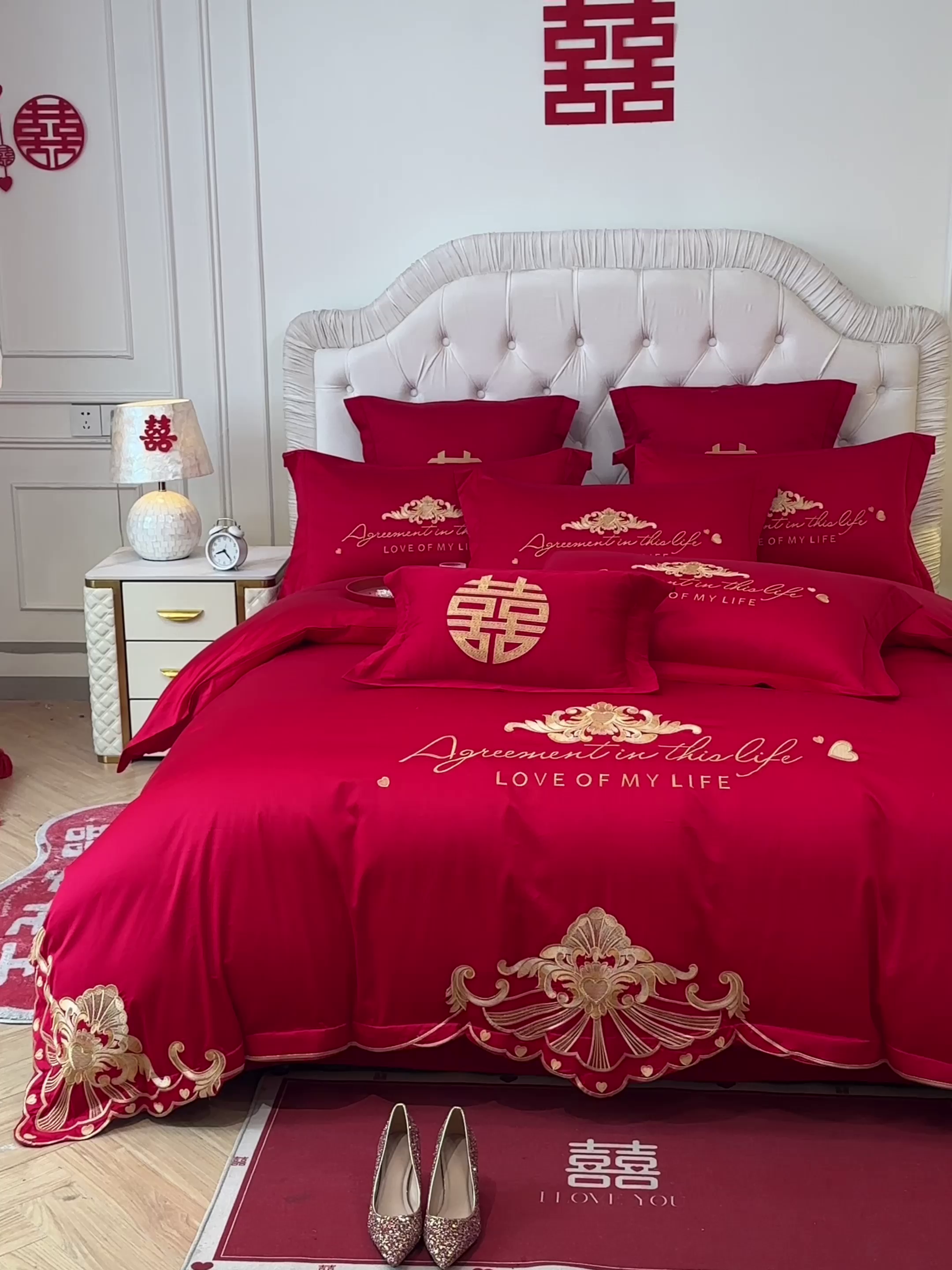 91家纺网 家纺一手货源 找家纺 欧乐蒂 2025新款亲肤棉婚庆刺绣四件套 锦绣佳缘