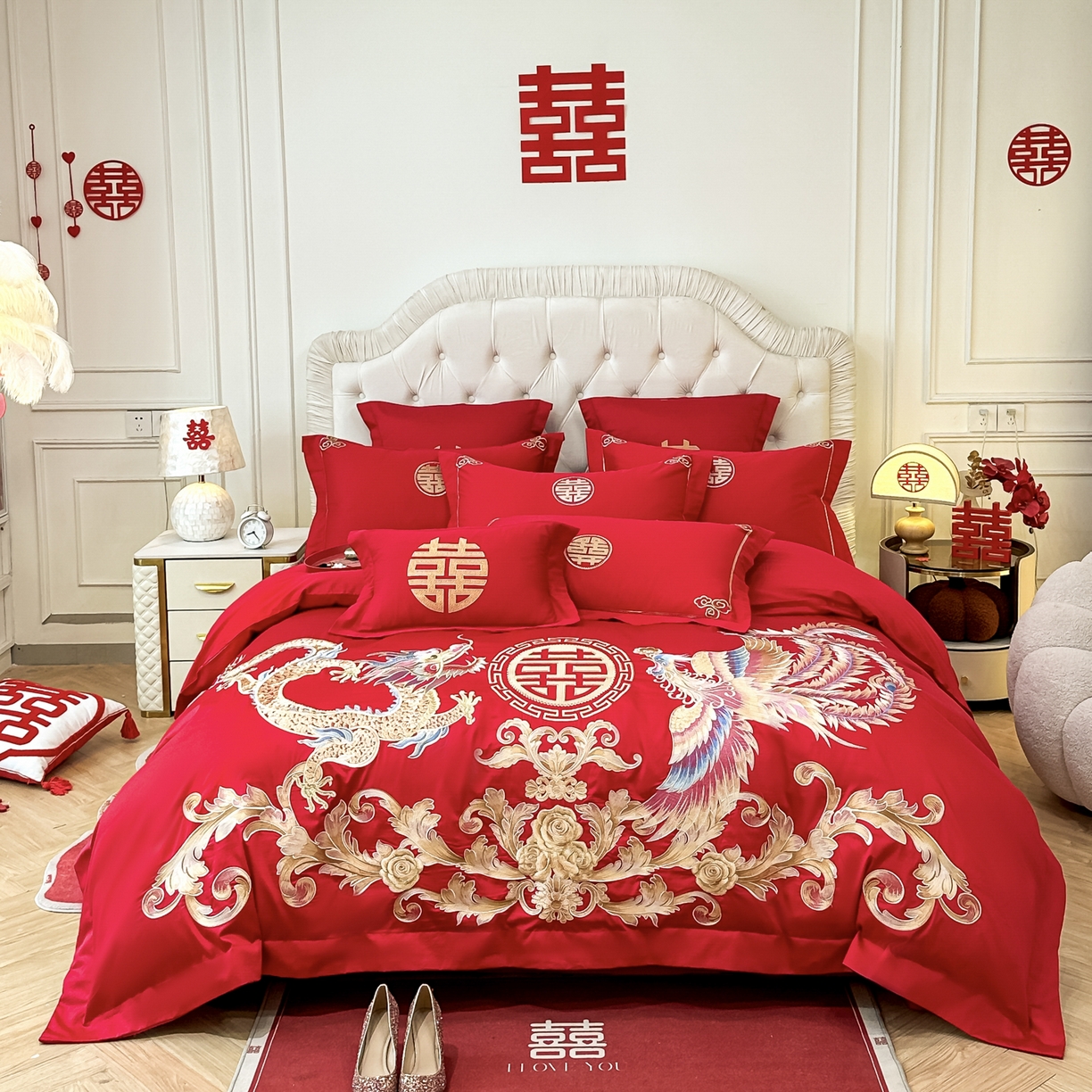 欧乐蒂 2025新款亲肤棉婚庆刺绣四件套 锦绣龙凤