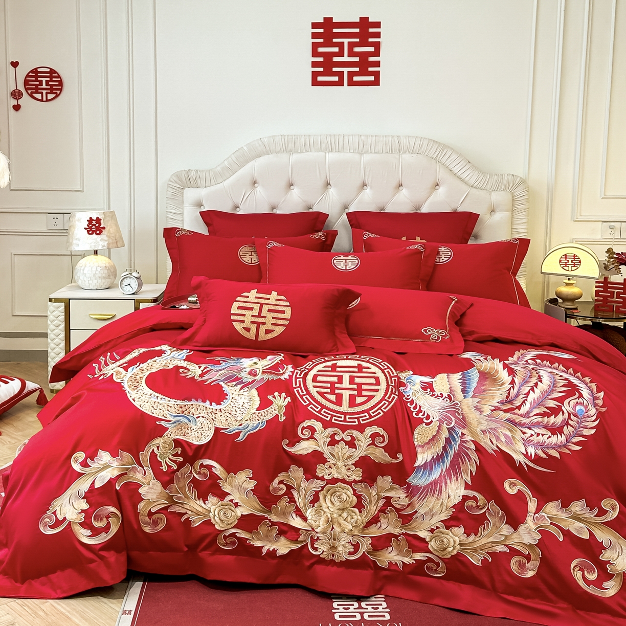 91家纺网 家纺一手货源 找家纺 欧乐蒂 2025新款亲肤棉婚庆刺绣四件套 锦绣龙凤