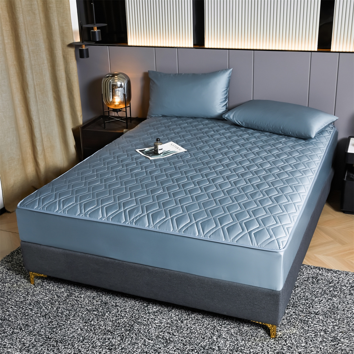 91家纺网 家纺一手货源 找家纺 优眠坊 2025新款60S全棉纯棉纯色床笠系列单床笠单品床笠单件床笠 景泰蓝