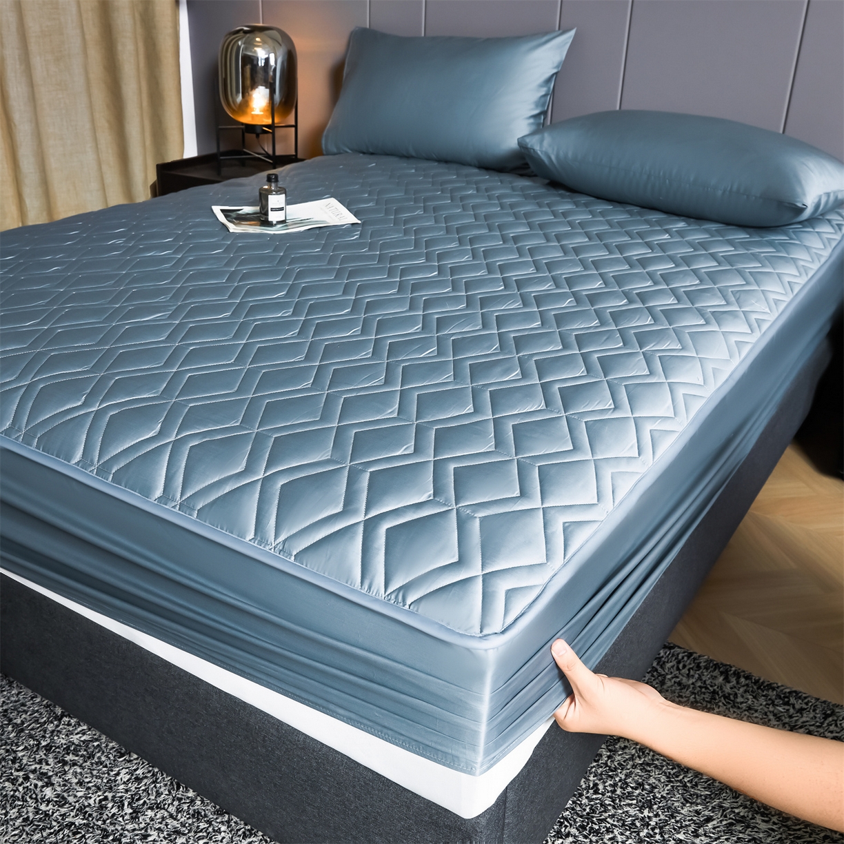 91家纺网 家纺一手货源 找家纺 优眠坊 2025新款60S全棉纯棉纯色床笠系列单床笠单品床笠单件床笠 景泰蓝