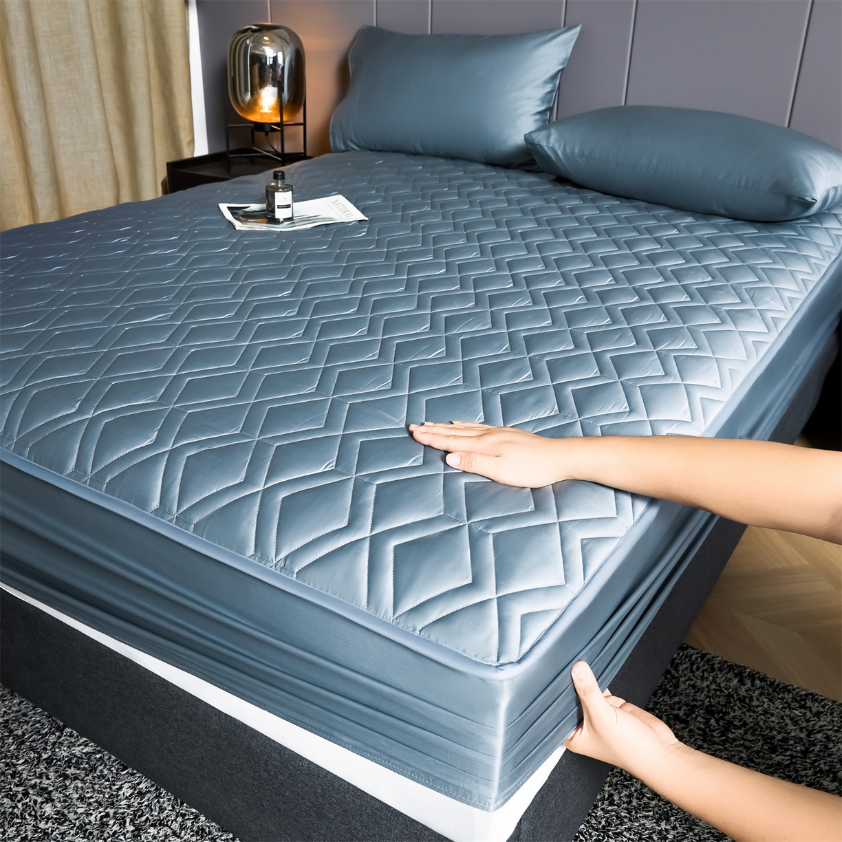 91家纺网 家纺一手货源 找家纺 优眠坊 2025新款60S全棉纯棉纯色床笠系列单床笠单品床笠单件床笠 景泰蓝